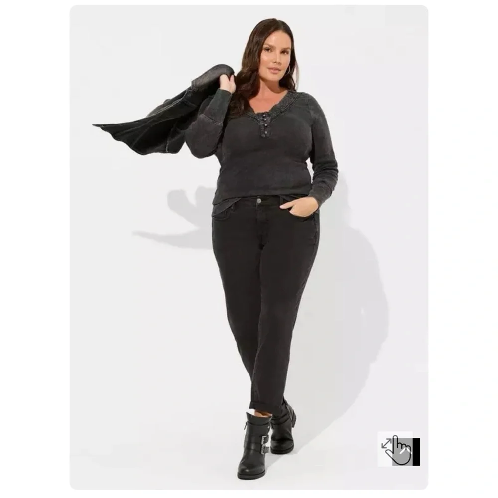 Torrid‎ Cotton Modal Rib Lace VNeck Long Sleeve Henley Top Shirt Grey Black 4X - Picture 3 of 11